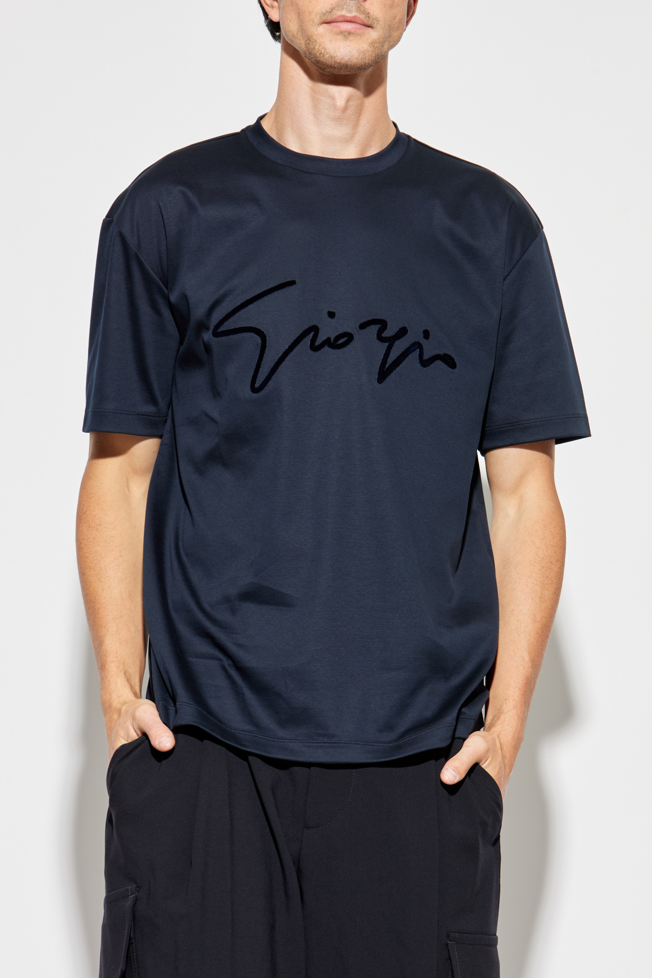 Navy blue T-shirt with a logo and a velvet finish Giorgio